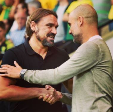 Daniel Farke with Pep Guardiola.